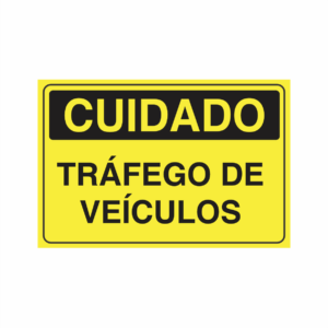 Placa indicativa " Cuidado - Tráfego de Veículos", muito utilizada em ambientes internos e externos. Construída em chapa de ACM 3mm, possui baixo peso e alta resistência, com aplicação de película refletiva prismática.